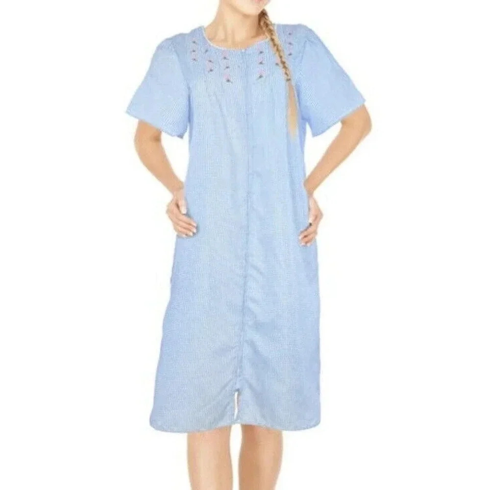 NWT Lati Fashion Floral Embroidery Women Nightgown Plus 2X Full Zip Front